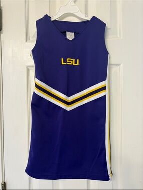 LSU Girls Purple Cheer Dress with White & Gold Stripes